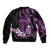 Purple Hafa Adai Guam Bomber Jacket Chamorro Latte Stone Hand With Plumeria