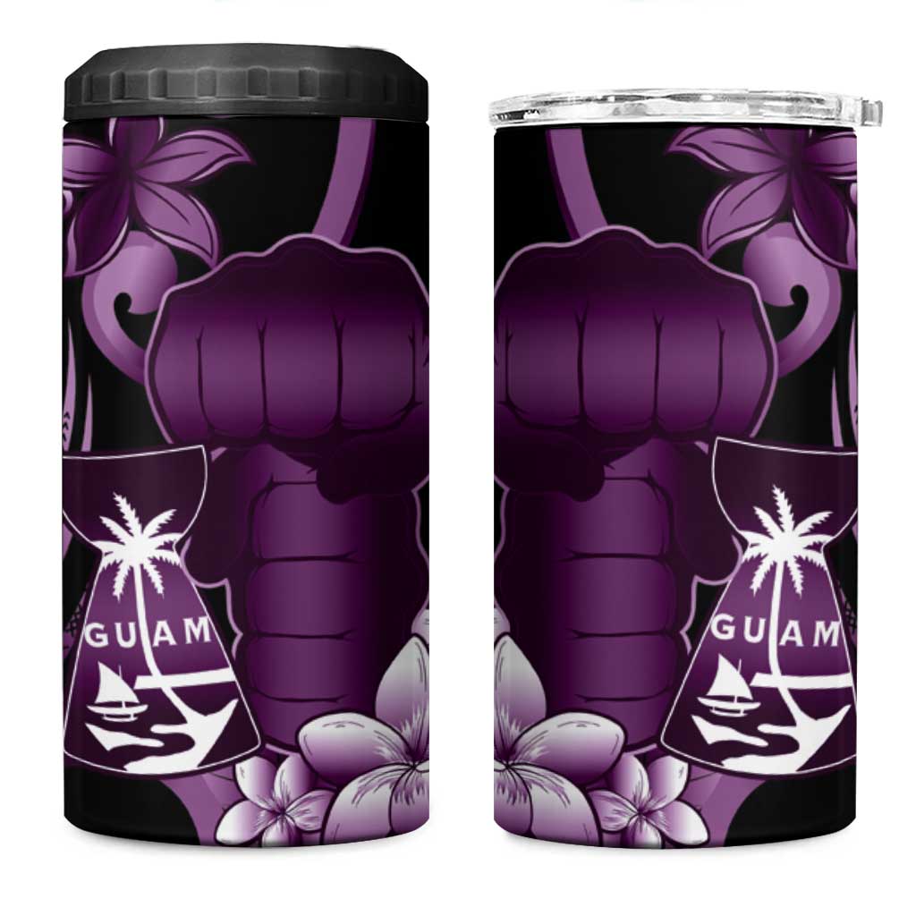 Purple Hafa Adai Guam 4 in 1 Can Cooler Tumbler Chamorro Latte Stone Hand With Plumeria