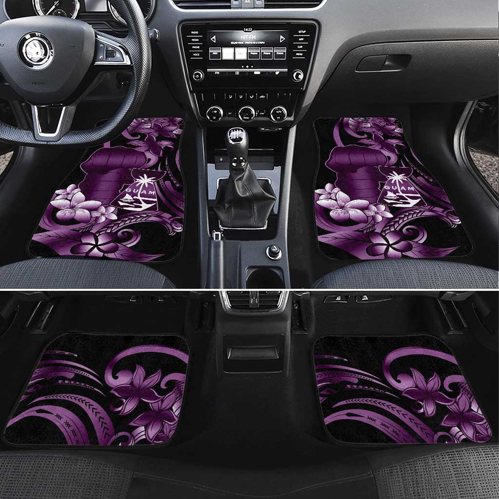 Purple Hafa Adai Guam Car Mats Chamorro Latte Stone Hand With Plumeria