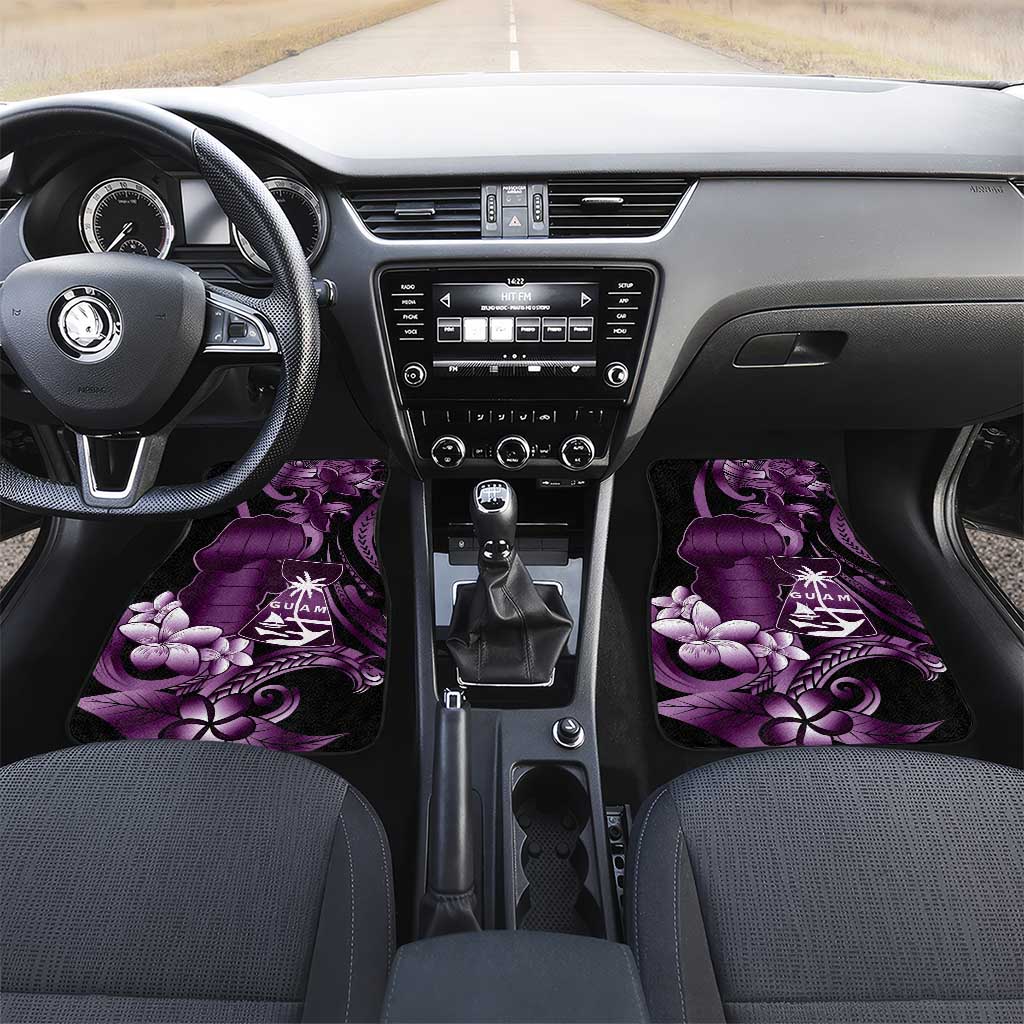 Purple Hafa Adai Guam Car Mats Chamorro Latte Stone Hand With Plumeria