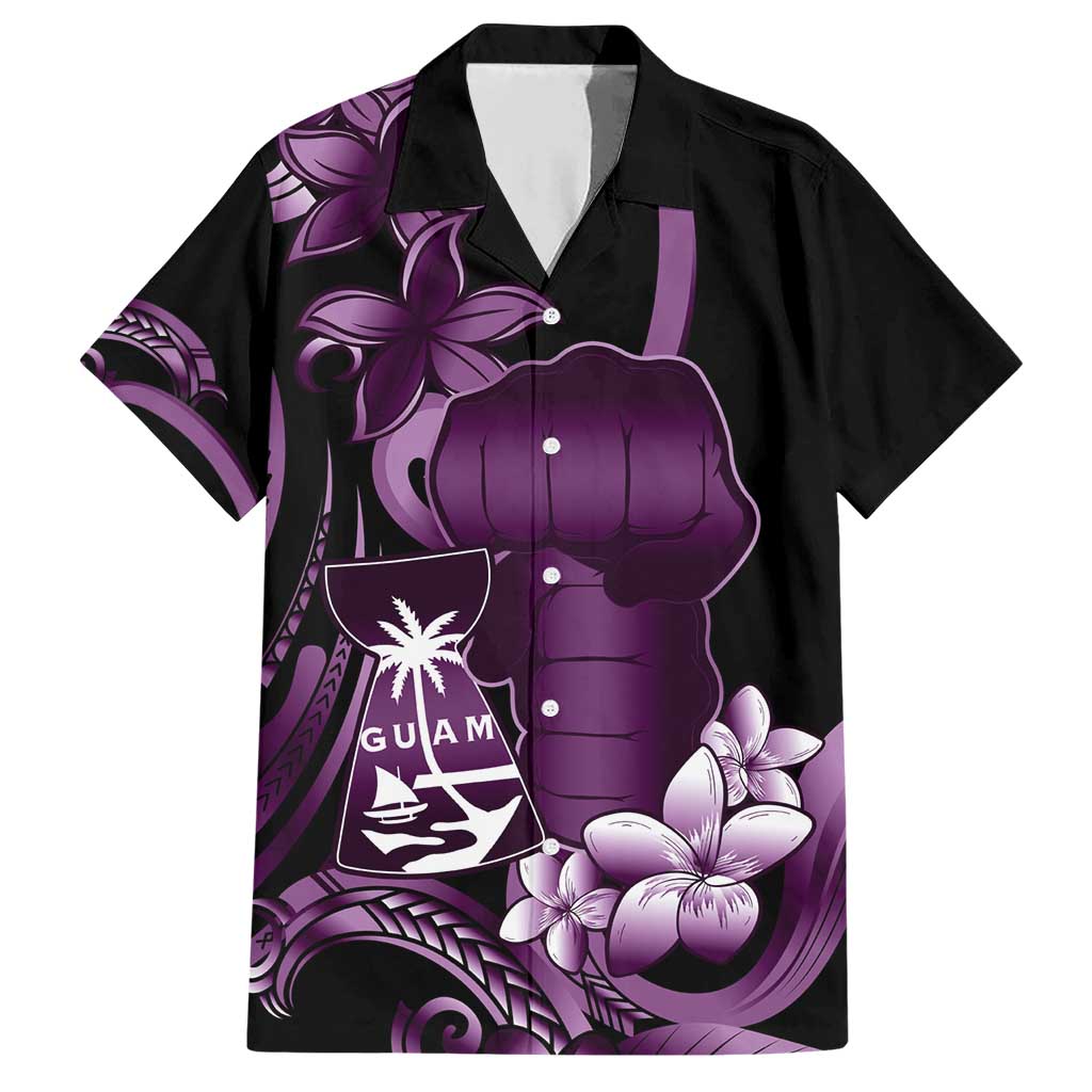Purple Hafa Adai Guam Family Matching Short Sleeve Bodycon Dress and Hawaiian Shirt Chamorro Latte Stone Hand With Plumeria