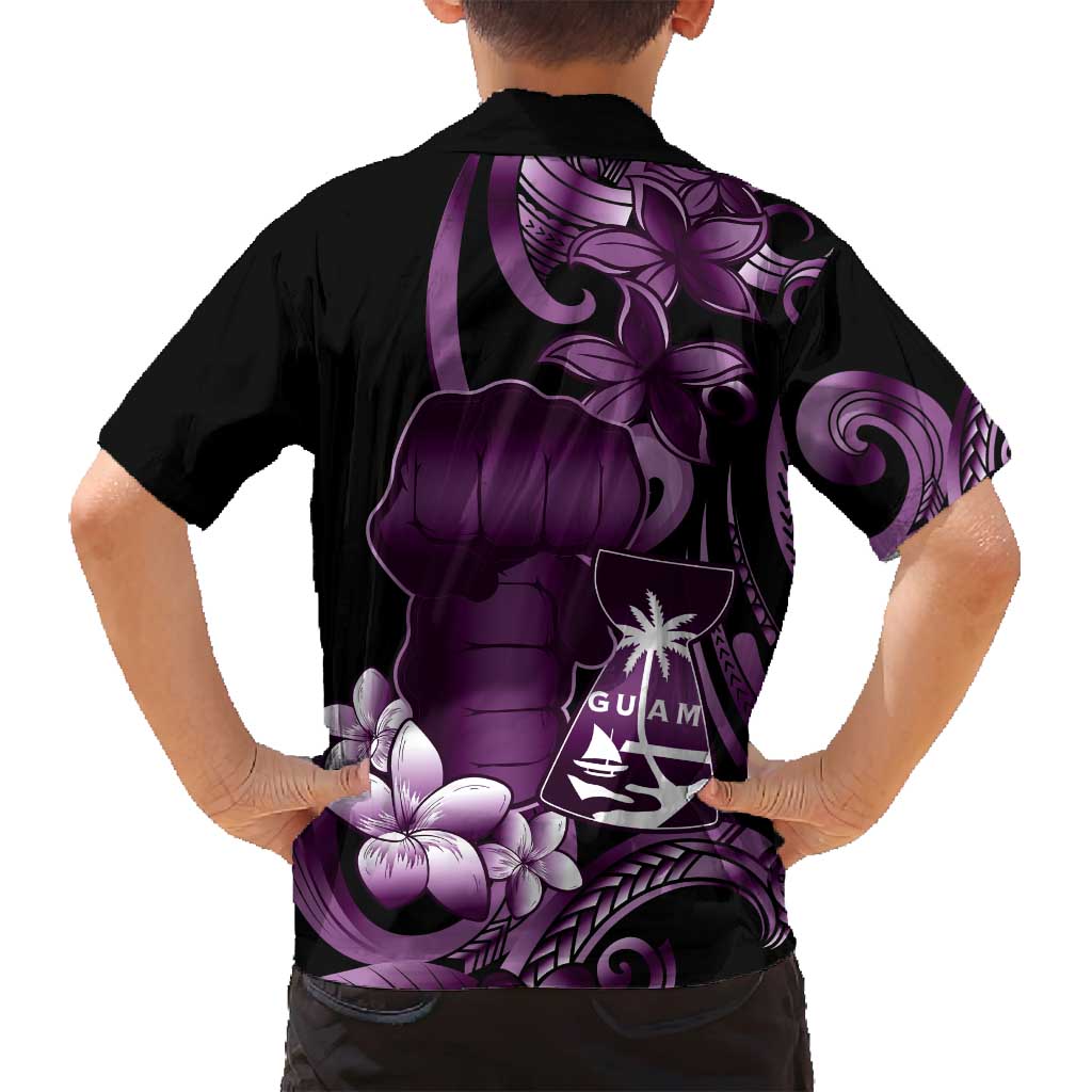 Purple Hafa Adai Guam Family Matching Tank Maxi Dress and Hawaiian Shirt Chamorro Latte Stone Hand With Plumeria