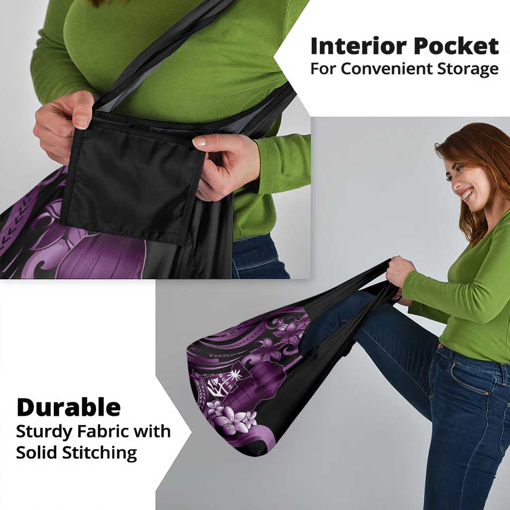 Purple Hafa Adai Guam Grocery Bag Chamorro Latte Stone Hand With Plumeria