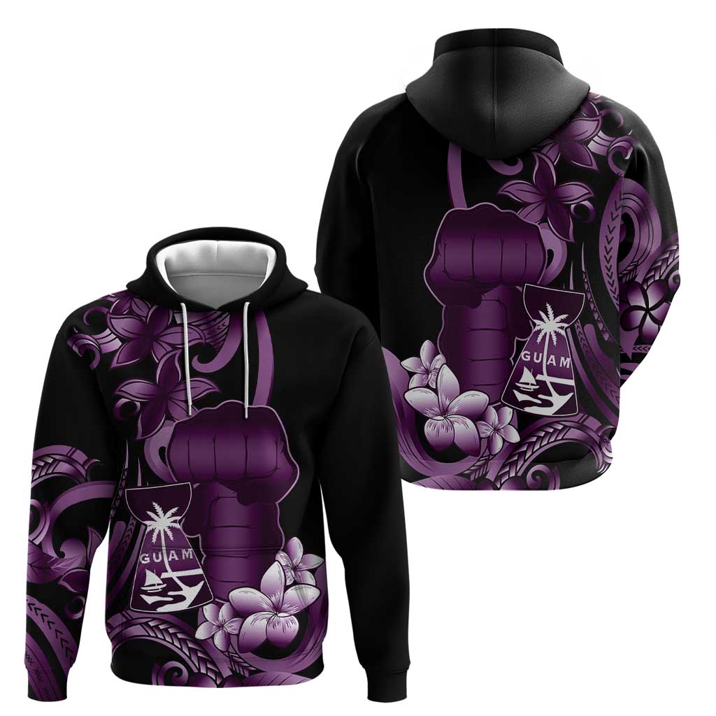 Purple Hafa Adai Guam Hoodie Chamorro Latte Stone Hand With Plumeria