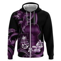 Purple Hafa Adai Guam Hoodie Chamorro Latte Stone Hand With Plumeria