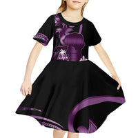 Purple Hafa Adai Guam Kid Short Sleeve Dress Chamorro Latte Stone Hand With Plumeria