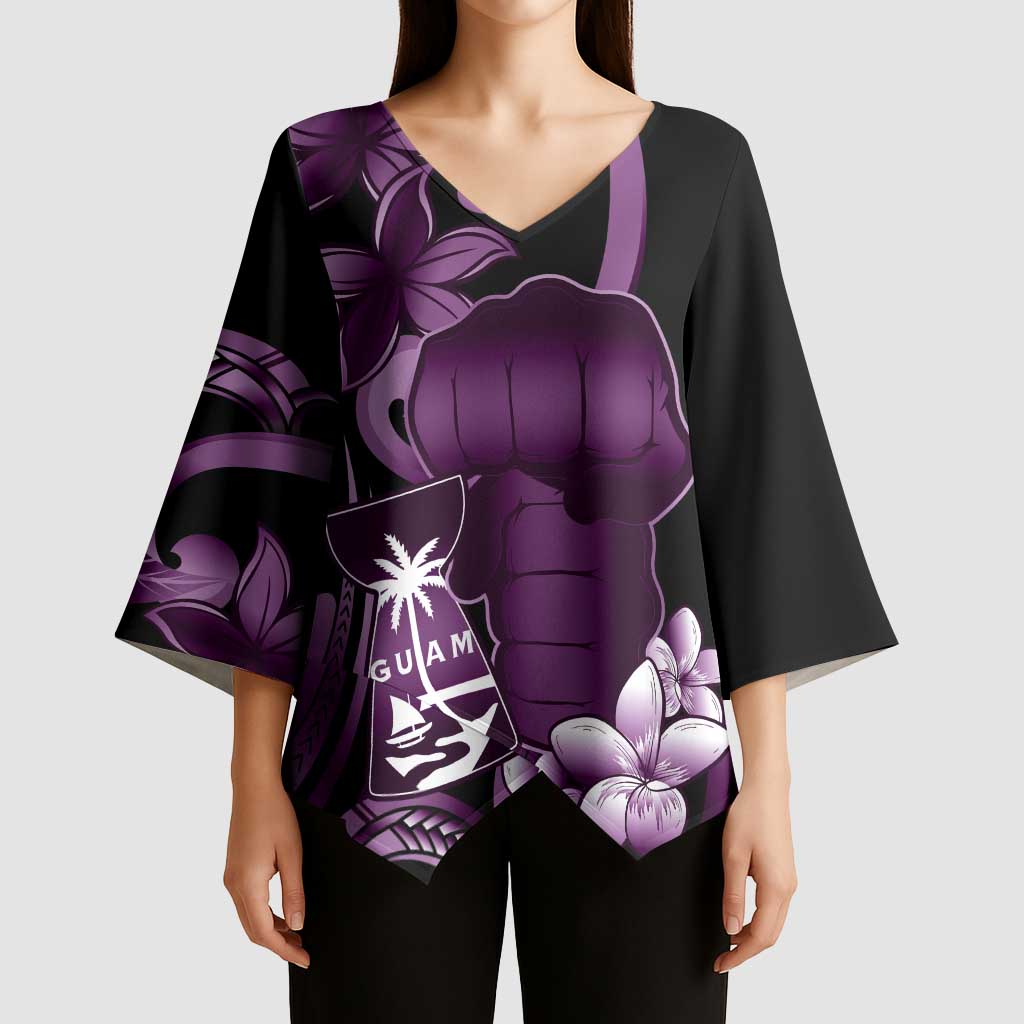 Purple Hafa Adai Guam Kimono Sleeve Blouse Chamorro Latte Stone Hand With Plumeria - Polynesian Pride