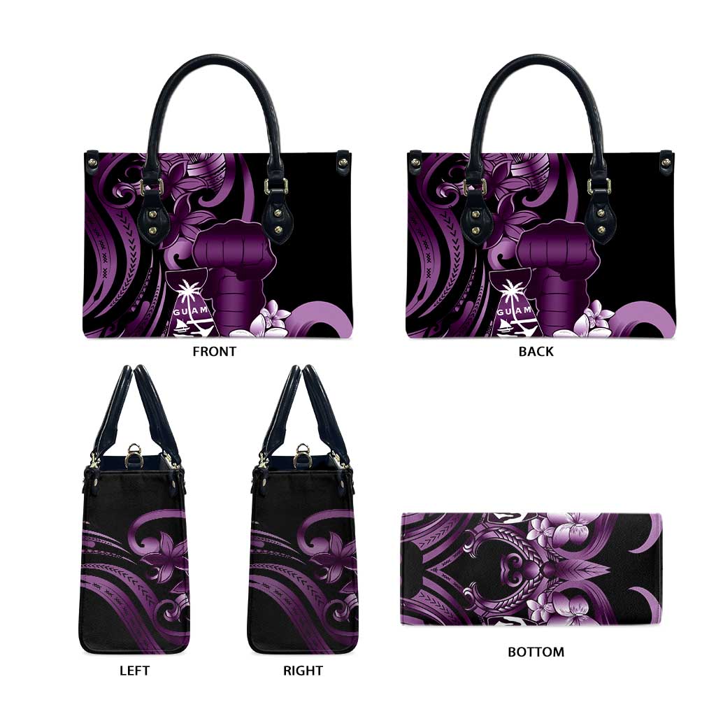 Purple Hafa Adai Guam Leather Bag Chamorro Latte Stone Hand With Plumeria - Polynesian Pride