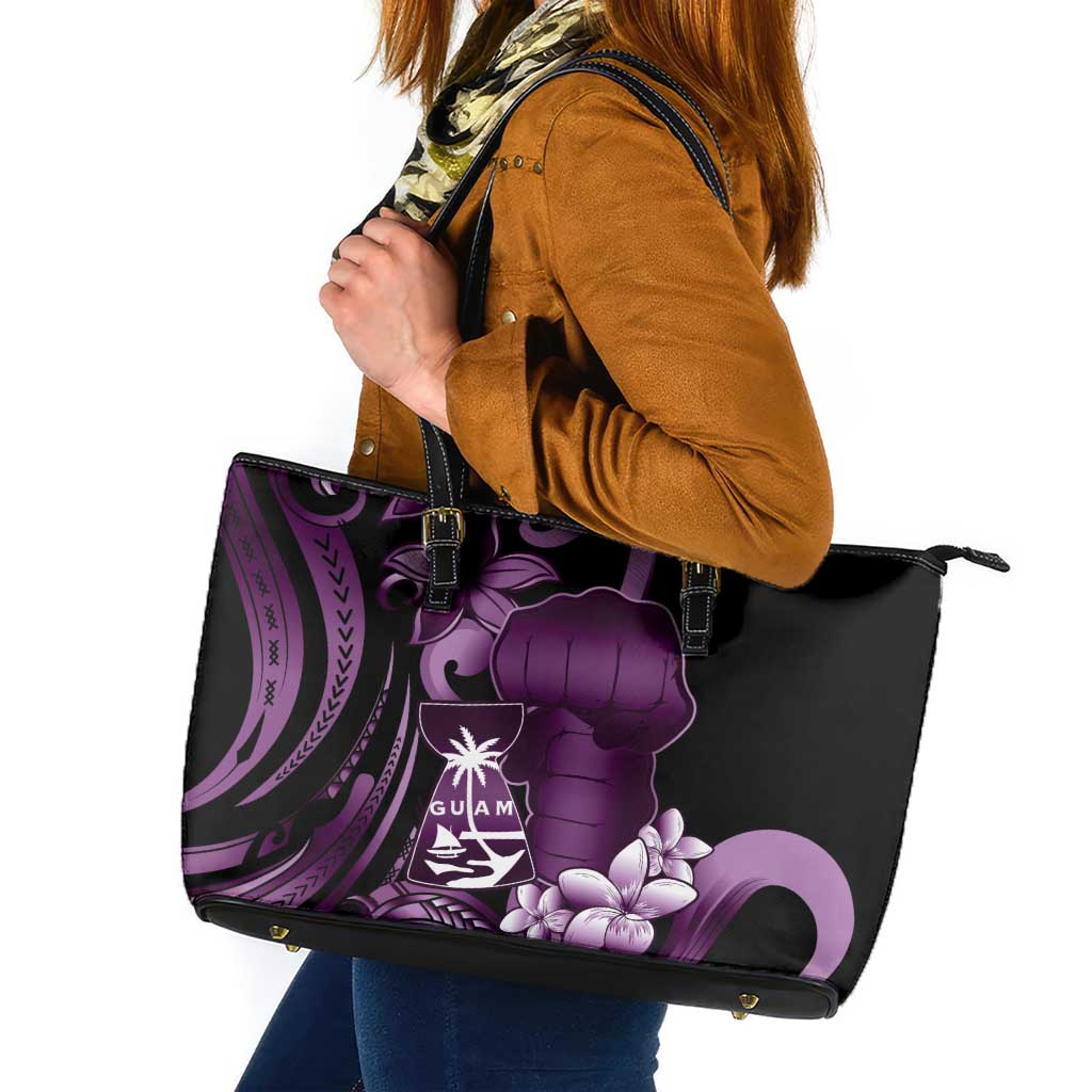 Purple Hafa Adai Guam Leather Tote Bag Chamorro Latte Stone Hand With Plumeria