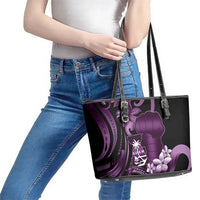 Purple Hafa Adai Guam Leather Tote Bag Chamorro Latte Stone Hand With Plumeria
