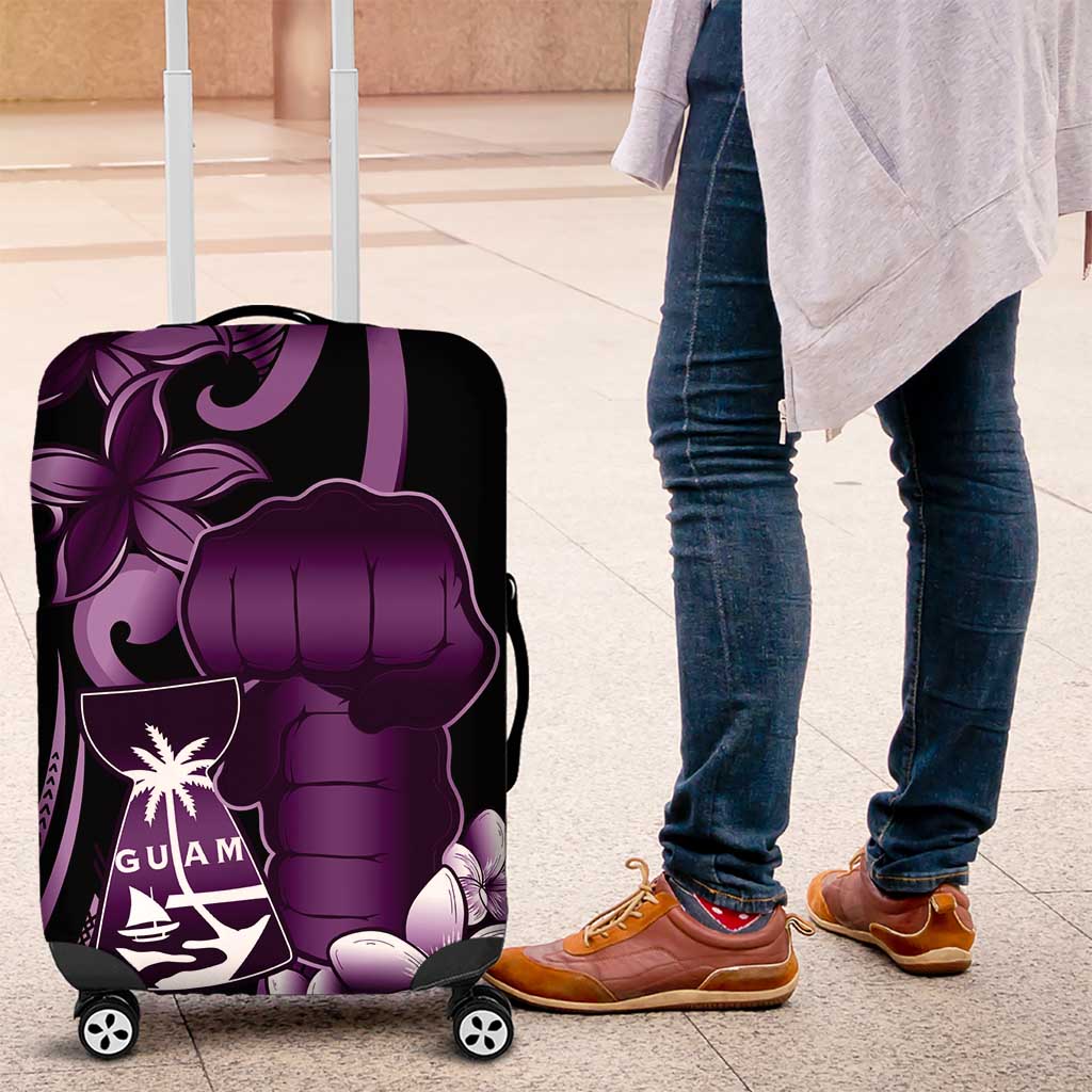 Purple Hafa Adai Guam Luggage Cover Chamorro Latte Stone Hand With Plumeria