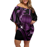 Purple Hafa Adai Guam Off Shoulder Short Dress Chamorro Latte Stone Hand With Plumeria