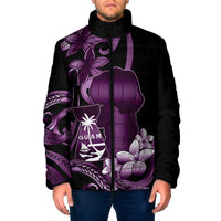 Purple Hafa Adai Guam Padded Jacket Chamorro Latte Stone Hand With Plumeria - Polynesian Pride