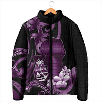 Purple Hafa Adai Guam Padded Jacket Chamorro Latte Stone Hand With Plumeria - Polynesian Pride