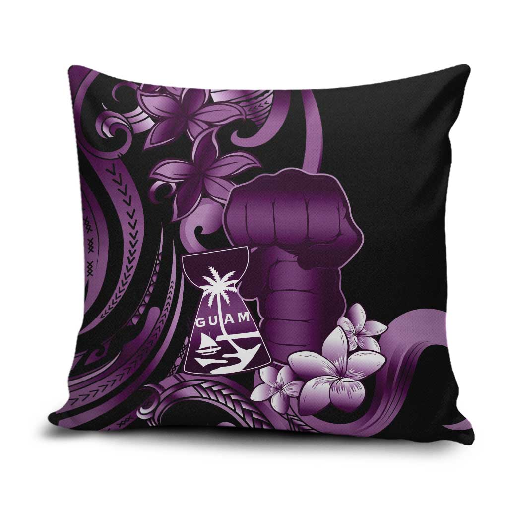 Purple Hafa Adai Guam Pillow Cover Chamorro Latte Stone Hand With Plumeria - Polynesian Pride