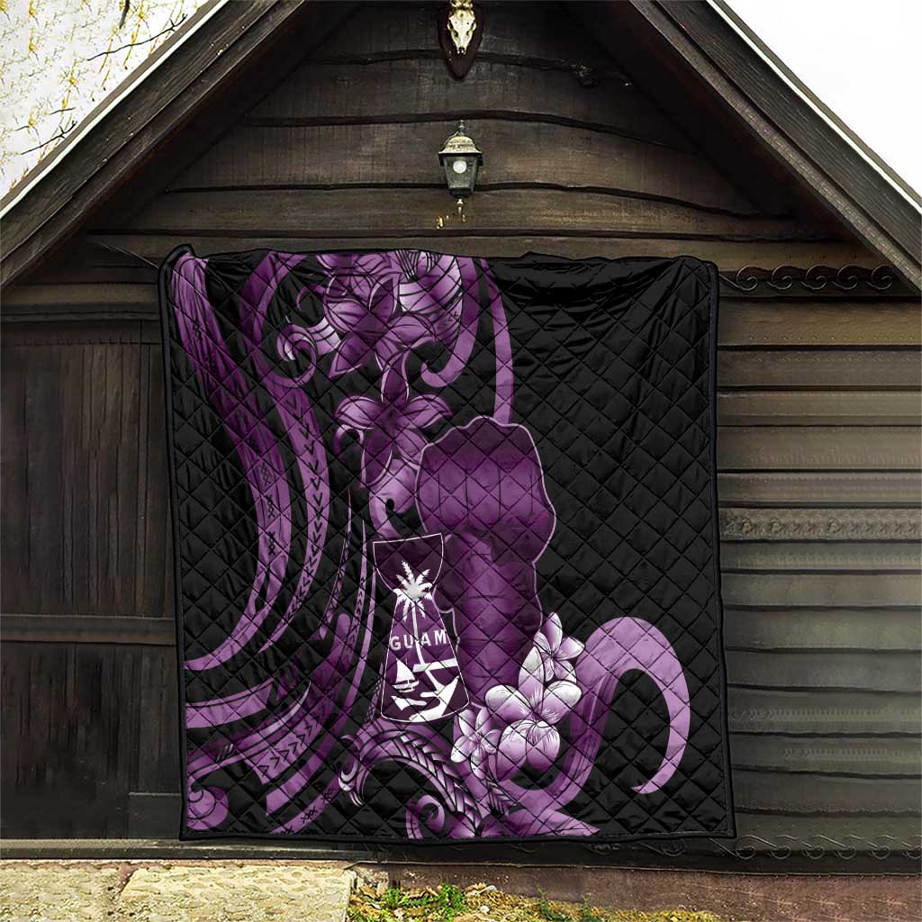 Purple Hafa Adai Guam Quilt Chamorro Latte Stone Hand With Plumeria