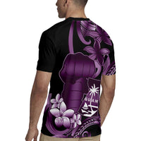 Purple Hafa Adai Guam Rugby Jersey Chamorro Latte Stone Hand With Plumeria