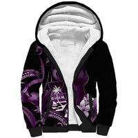 Purple Hafa Adai Guam Sherpa Hoodie Chamorro Latte Stone Hand With Plumeria