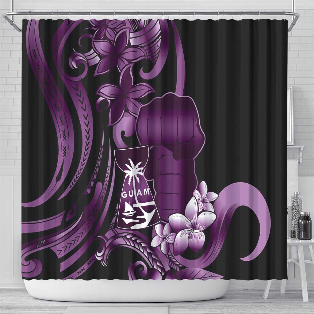 Purple Hafa Adai Guam Shower Curtain Chamorro Latte Stone Hand With Plumeria