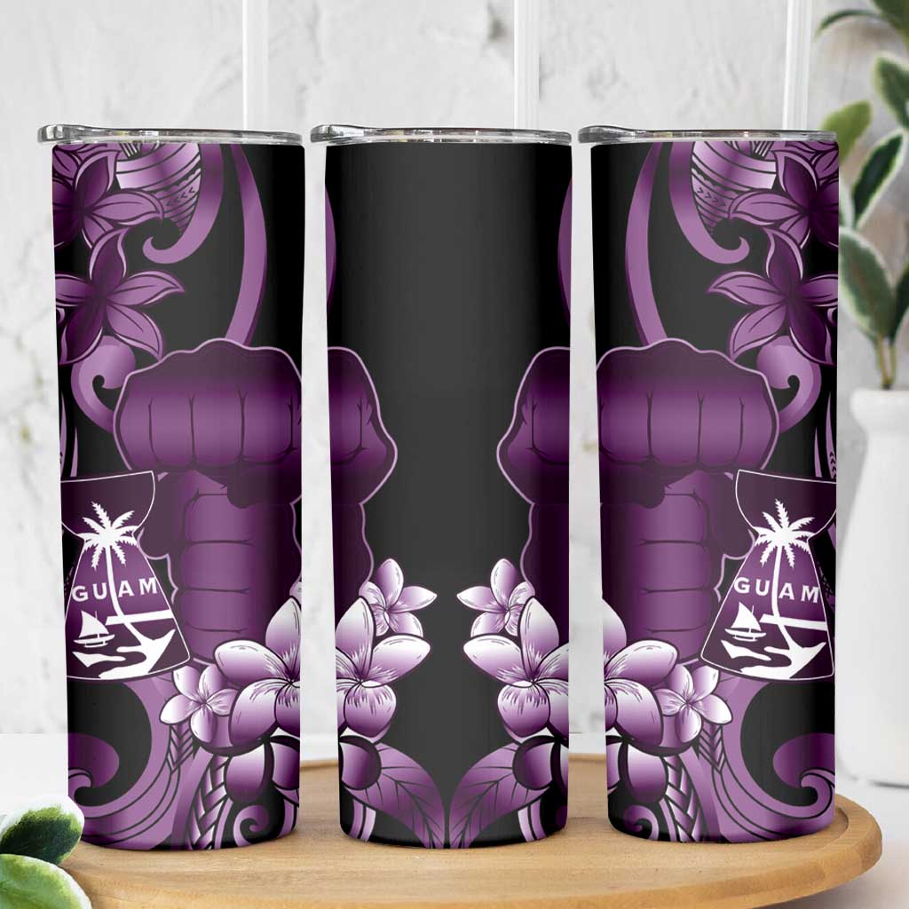 Purple Hafa Adai Guam Skinny Tumbler Chamorro Latte Stone Hand With Plumeria