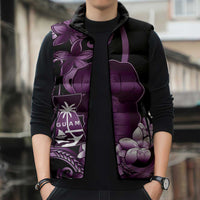 Purple Hafa Adai Guam Sleeveless Puffer Jacket Chamorro Latte Stone Hand With Plumeria - Polynesian Pride