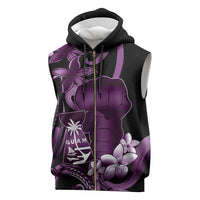 Purple Hafa Adai Guam Sleeveless Zip Hoodie Chamorro Latte Stone Hand With Plumeria - Polynesian Pride