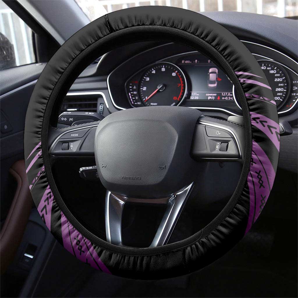 Purple Hafa Adai Guam Steering Wheel Cover Chamorro Latte Stone Hand With Plumeria