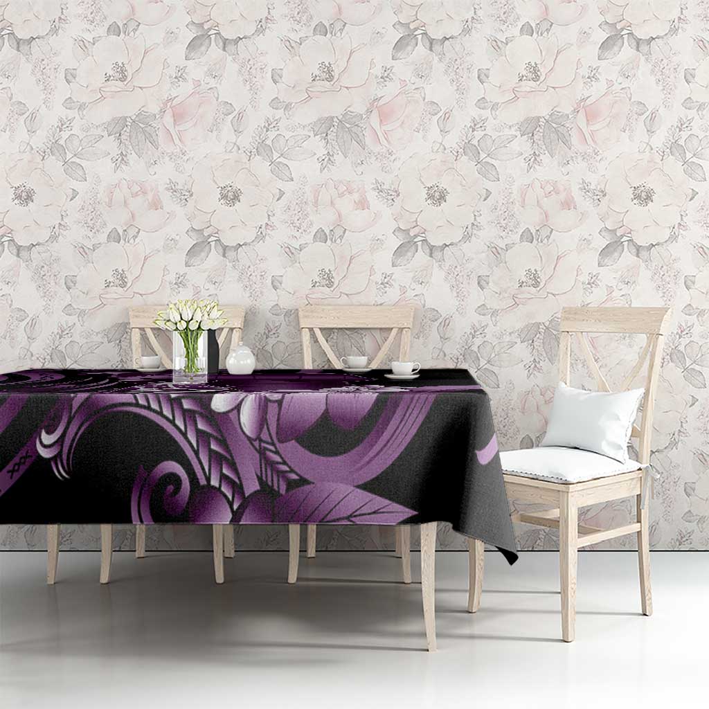 Purple Hafa Adai Guam Tablecloth Chamorro Latte Stone Hand With Plumeria