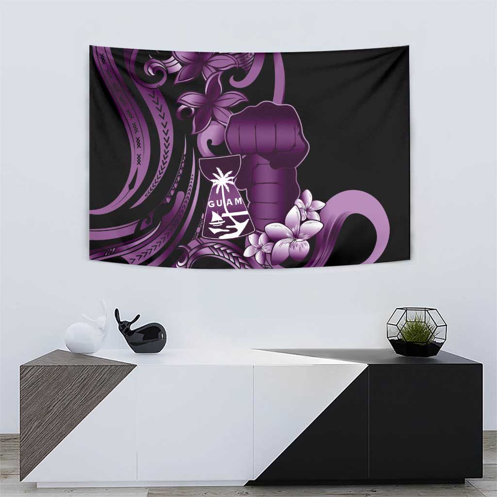 Purple Hafa Adai Guam Tapestry Chamorro Latte Stone Hand With Plumeria