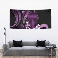 Purple Hafa Adai Guam Tapestry Chamorro Latte Stone Hand With Plumeria