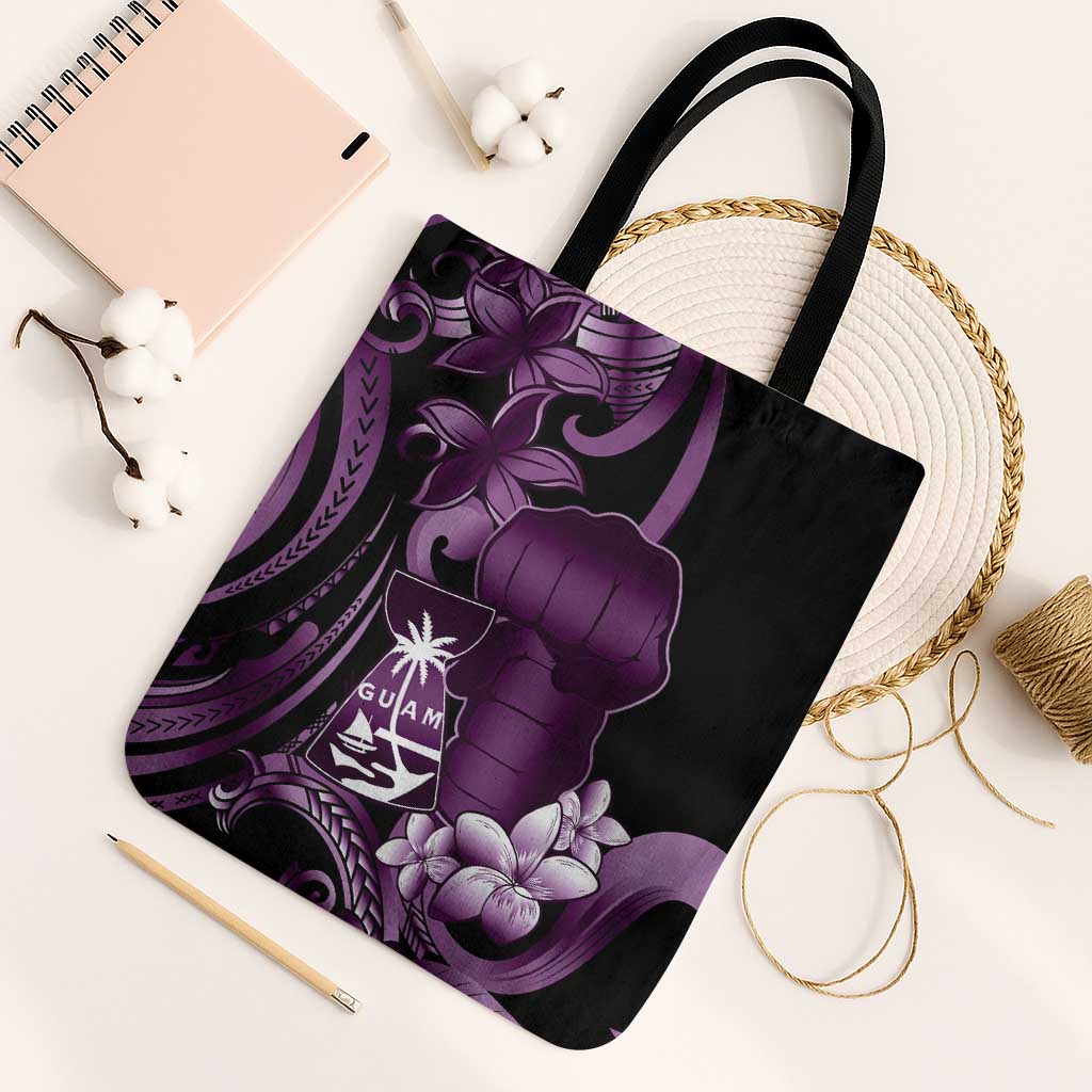 Purple Hafa Adai Guam Tote Bag Chamorro Latte Stone Hand With Plumeria - Polynesian Pride