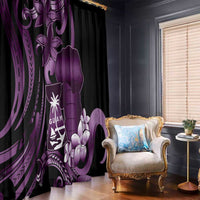 Purple Hafa Adai Guam Window Curtain Chamorro Latte Stone Hand With Plumeria