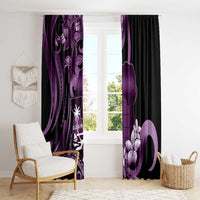 Purple Hafa Adai Guam Window Curtain Chamorro Latte Stone Hand With Plumeria