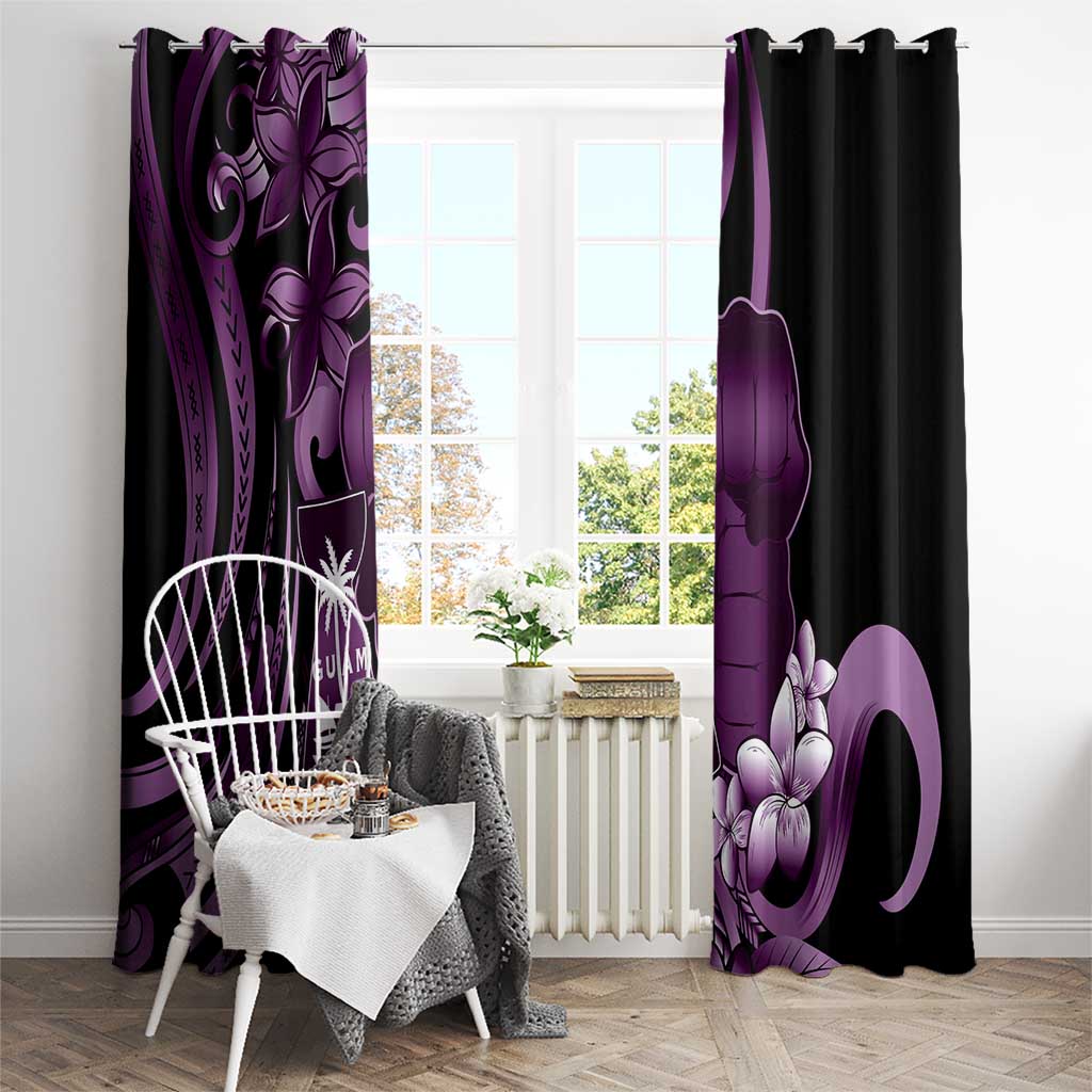 Purple Hafa Adai Guam Window Curtain Chamorro Latte Stone Hand With Plumeria