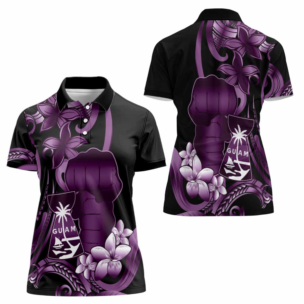 Purple Hafa Adai Guam Women Polo Shirt Chamorro Latte Stone Hand With Plumeria