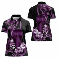 Purple Hafa Adai Guam Women Polo Shirt Chamorro Latte Stone Hand With Plumeria