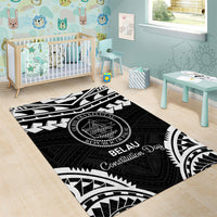 Palau Constitution Day Area Rug Belau Seal With Polynesian Pattern - Black