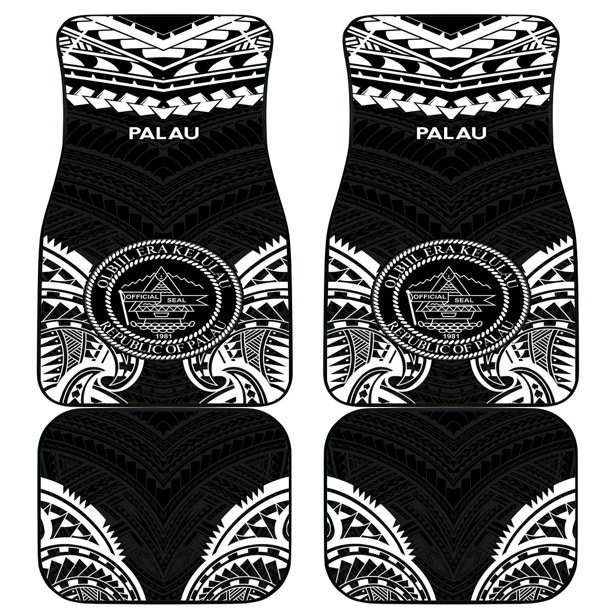 Palau Constitution Day Car Mats Belau Seal With Polynesian Pattern - Black