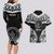 Palau Constitution Day Couples Matching Long Sleeve Bodycon Dress and Hawaiian Shirt Belau Seal With Polynesian Pattern - Black