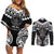 Palau Constitution Day Couples Matching Off Shoulder Short Dress and Long Sleeve Button Shirt Belau Seal With Polynesian Pattern - Black