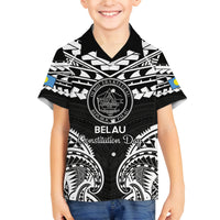 Palau Constitution Day Family Matching Long Sleeve Bodycon Dress and Hawaiian Shirt Belau Seal With Polynesian Pattern - Black