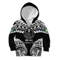 Palau Constitution Day Kid Hoodie Belau Seal With Polynesian Pattern - Black