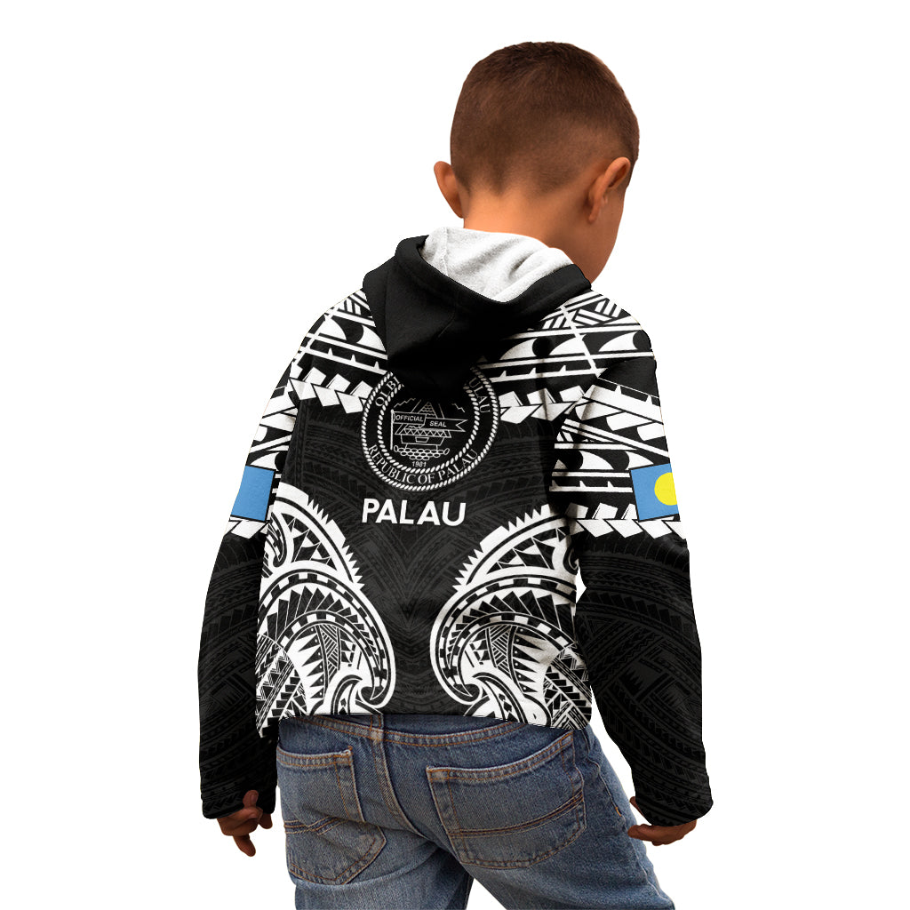 Palau Constitution Day Kid Hoodie Belau Seal With Polynesian Pattern - Black
