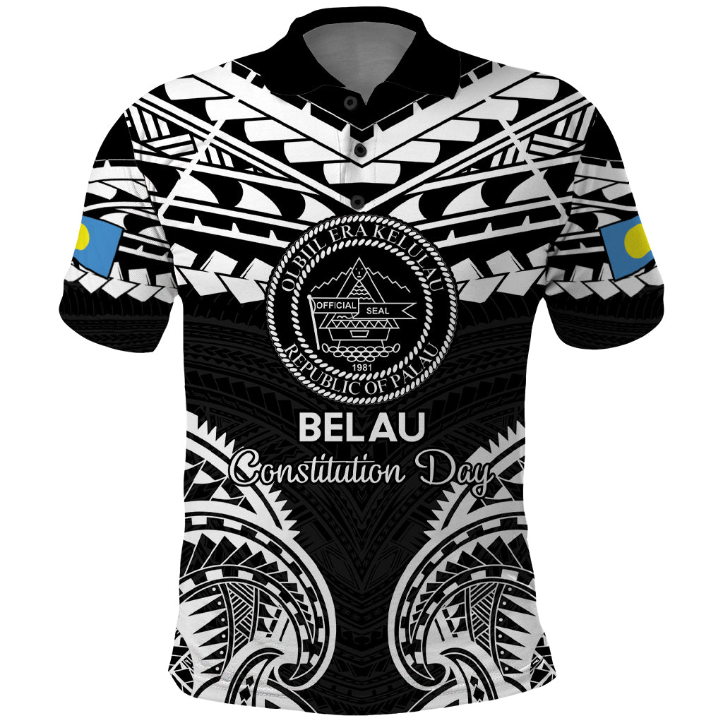 Palau Constitution Day Polo Shirt Belau Seal With Polynesian Pattern - Black