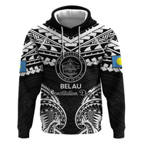 Palau Constitution Day Zip Hoodie Belau Seal With Polynesian Pattern - Black
