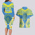 Palau Constitution Day Couples Matching Long Sleeve Bodycon Dress and Hawaiian Shirt Belau Seal With Frangipani Polynesian Pattern - Blue