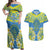 Palau Constitution Day Couples Matching Off Shoulder Maxi Dress and Hawaiian Shirt Belau Seal With Frangipani Polynesian Pattern - Blue