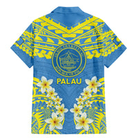 Palau Constitution Day Family Matching Mermaid Dress and Hawaiian Shirt Belau Seal With Frangipani Polynesian Pattern - Blue
