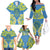 Palau Constitution Day Family Matching Off The Shoulder Long Sleeve Dress and Hawaiian Shirt Belau Seal With Frangipani Polynesian Pattern - Blue