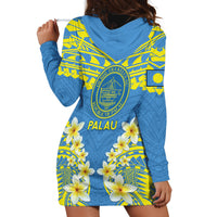 Palau Constitution Day Hoodie Dress Belau Seal With Frangipani Polynesian Pattern - Blue